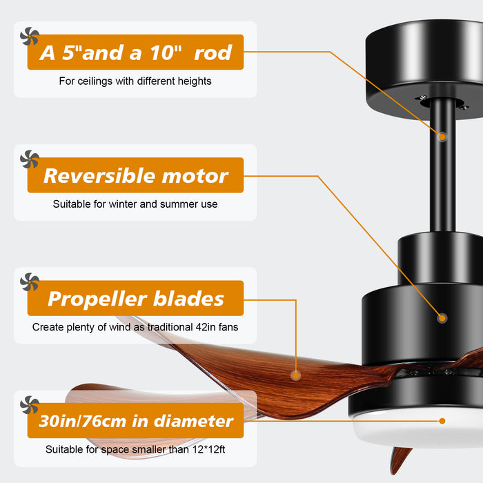 25in Ceiling Fan with  Dimmable Light, 3-Blade Low Profile and Reversible DC Motor