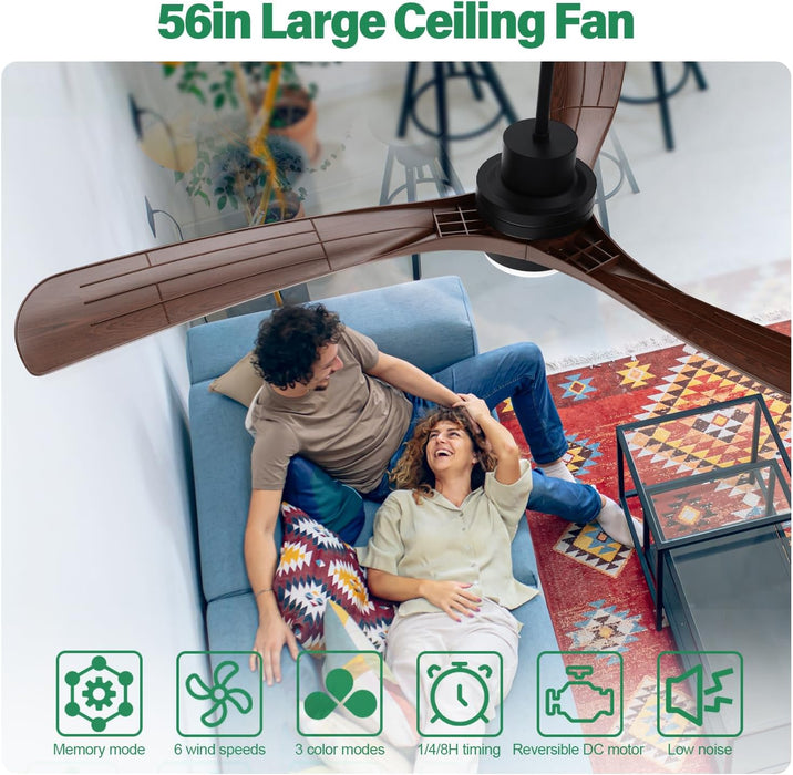 56 Zoll großer, leiser Deckenventilator mit Fernbedienung, umkehrbarem Gleichstrommotor, 3 Farbtemperaturen