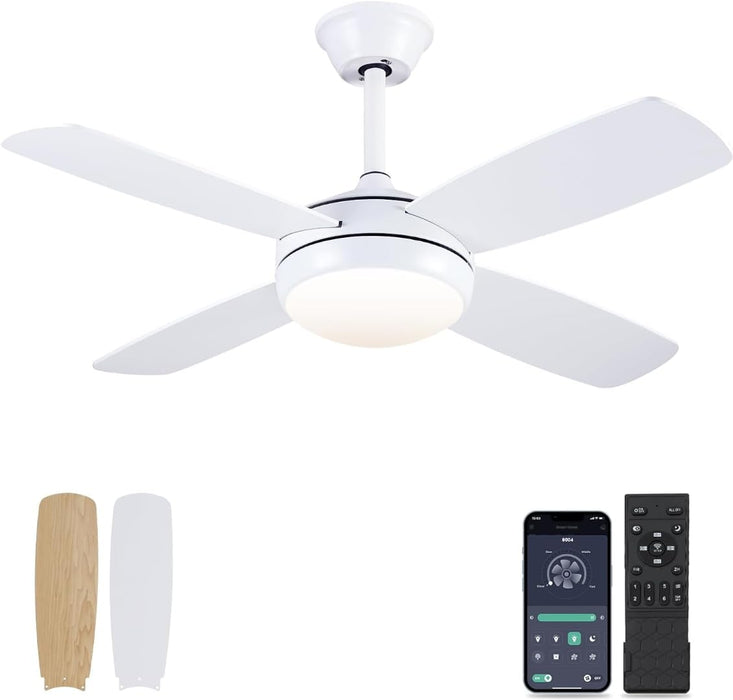 42-Zoll-Deckenventilator mit Licht und Fernbedienung, dimmbarem und umkehrbarem Motor, niedriges Profil