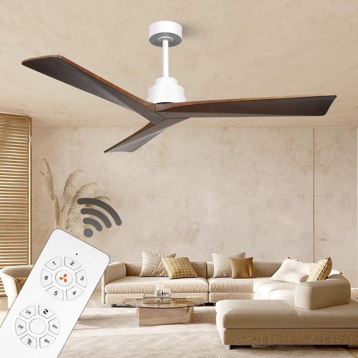 52in Ceiling Fan No Lights With Remote, 3 Wood Blades, Noiseless Reversible DC Motor