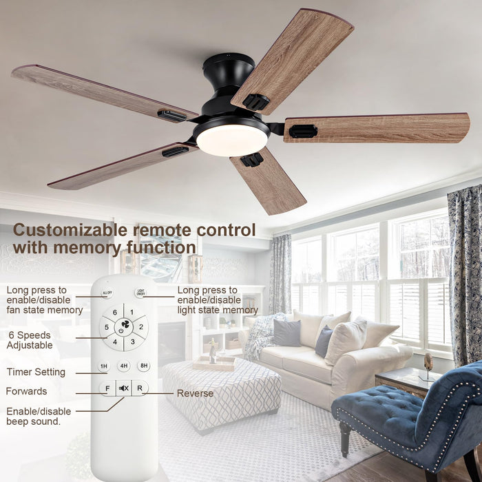52in Ceiling Fans with Lights,Low Profile Flush Mount,3 Color LED Light,6 Speed  DC Motor
