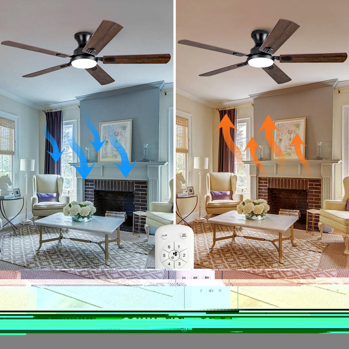 52in Ceiling Fans with Lights,Low Profile Flush Mount,3 Color LED Light,6 Speed  DC Motor