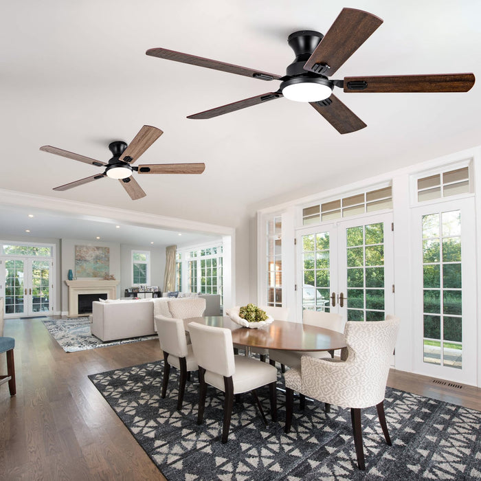 52in Ceiling Fans with Lights,Low Profile Flush Mount,3 Color LED Light,6 Speed  DC Motor