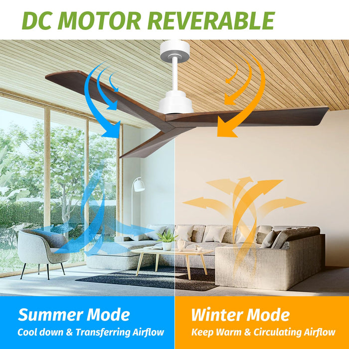 52-Zoll-Deckenventilator ohne Licht mit Fernbedienung, 3 Holzflügel, geräuschloser, umkehrbarer Gleichstrommotor