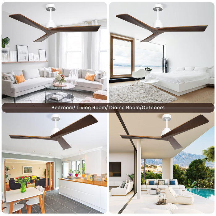 52-Zoll-Deckenventilator ohne Licht mit Fernbedienung, 3 Holzflügel, geräuschloser, umkehrbarer Gleichstrommotor