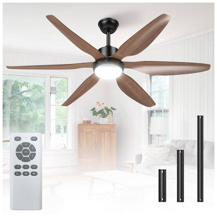 54in Ceiling Fan with Remote Control, 6 Speeds and 3 Color Temperatures, Large LED Light