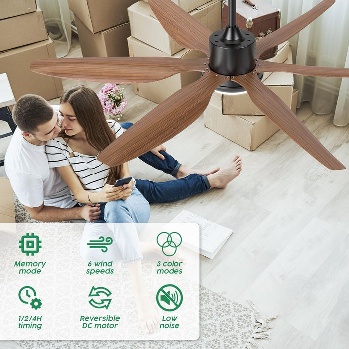 54-Zoll-Deckenventilator mit Fernbedienung, 6 Geschwindigkeiten und 3 Farbtemperaturen, großes LED-Licht