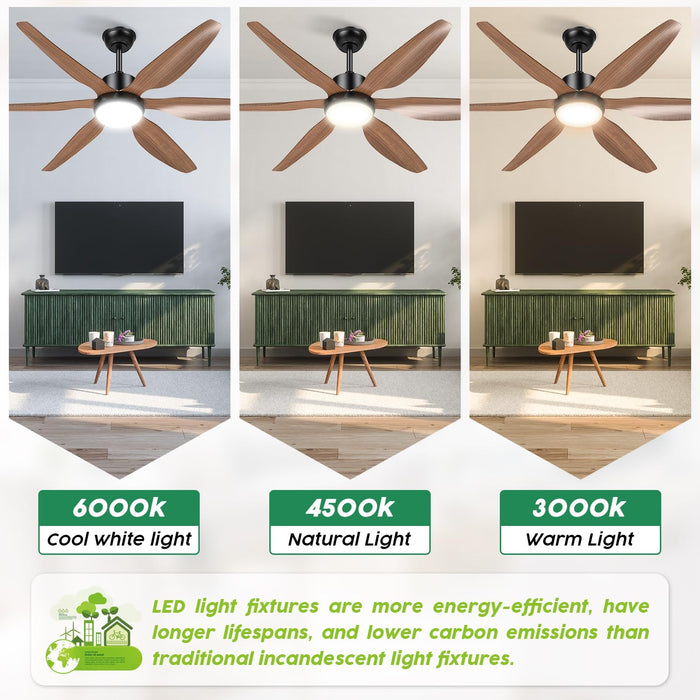 54-Zoll-Deckenventilator mit Fernbedienung, 6 Geschwindigkeiten und 3 Farbtemperaturen, großes LED-Licht