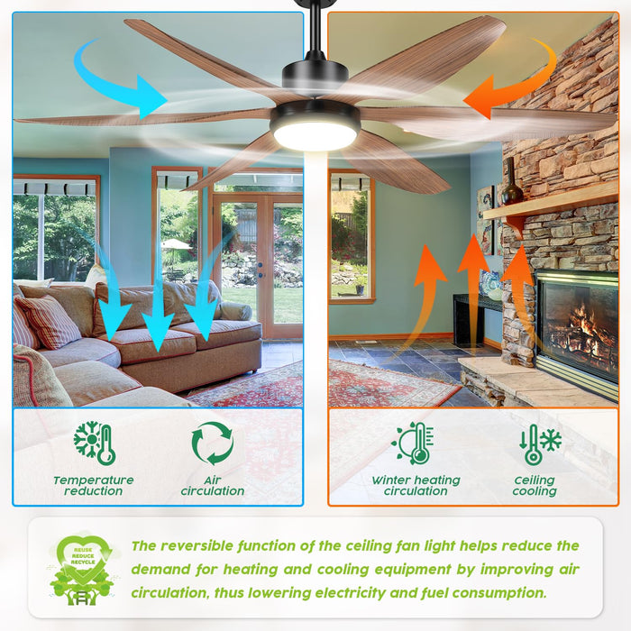 54-Zoll-Deckenventilator mit Fernbedienung, 6 Geschwindigkeiten und 3 Farbtemperaturen, großes LED-Licht