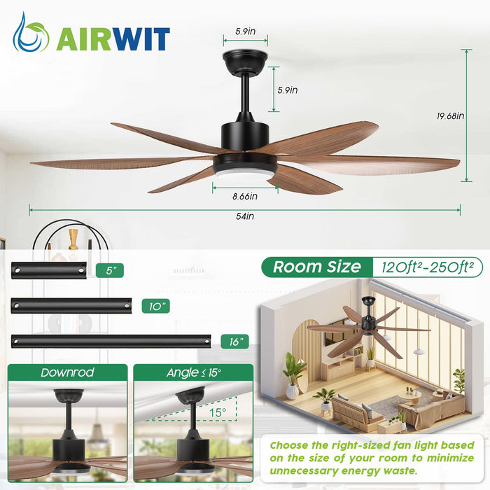 54-Zoll-Deckenventilator mit Fernbedienung, 6 Geschwindigkeiten und 3 Farbtemperaturen, großes LED-Licht