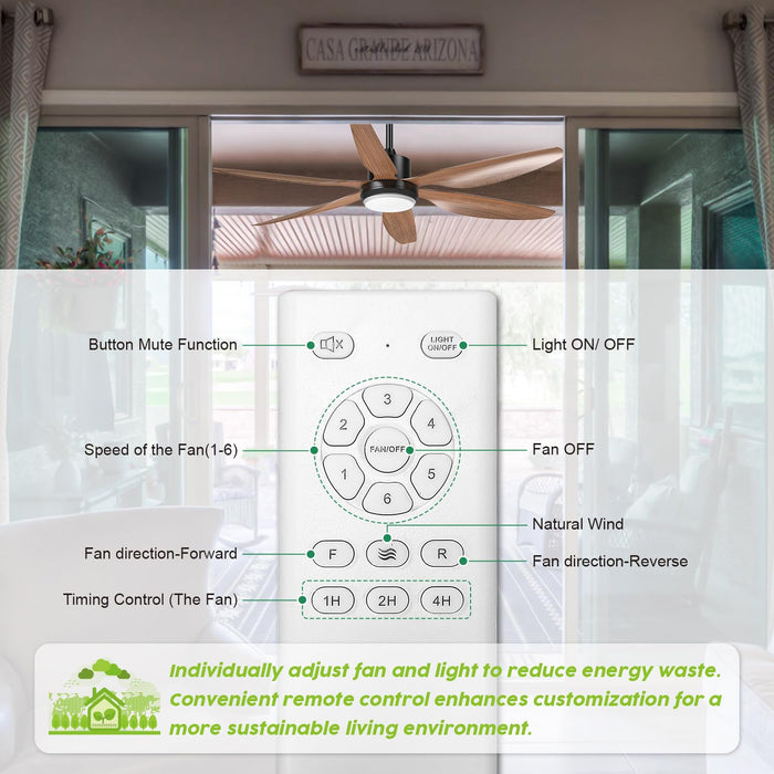 54-Zoll-Deckenventilator mit Fernbedienung, 6 Geschwindigkeiten und 3 Farbtemperaturen, großes LED-Licht