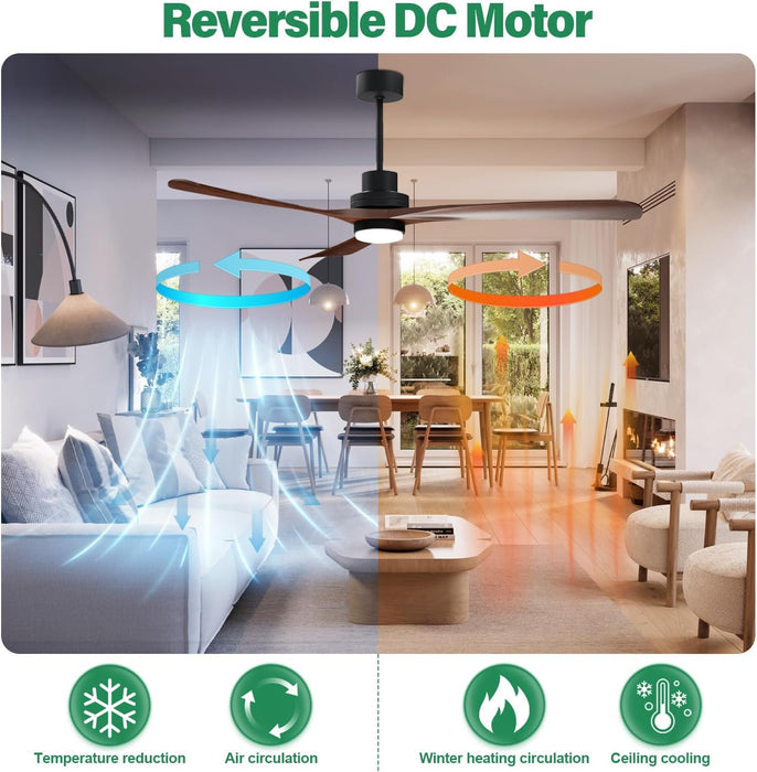 56 Zoll großer, leiser Deckenventilator mit Fernbedienung, umkehrbarem Gleichstrommotor, 3 Farbtemperaturen