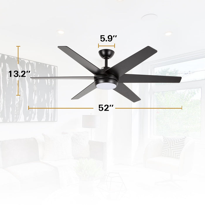 52-Zoll-Deckenventilatoren mit LED-Leuchten, 6 Geschwindigkeiten, dimmbar, 3 CCT, leiser Umkehrmotor