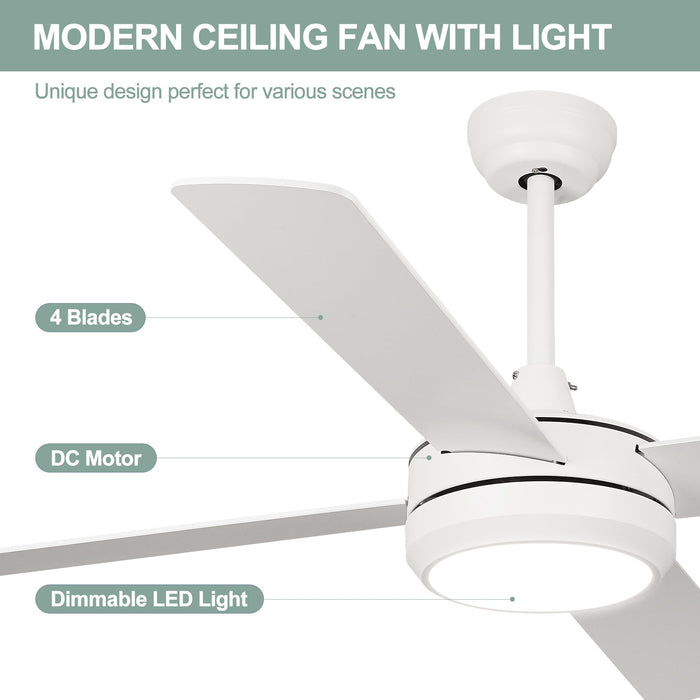 52-Zoll-Deckenventilatoren mit dimmbarem LED-Memory-Licht, leisem, umkehrbarem Gleichstrommotor, 6 Geschwindigkeiten