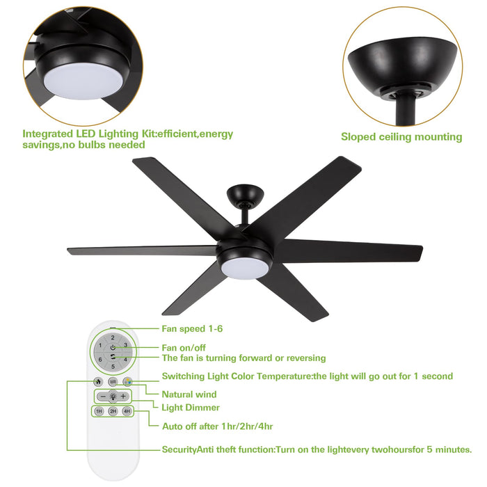 52-Zoll-Deckenventilatoren mit LED-Leuchten, 6 Geschwindigkeiten, dimmbar, 3 CCT, leiser Umkehrmotor