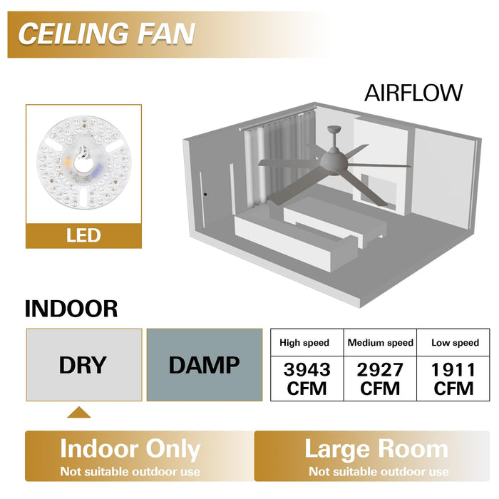 52-Zoll-Deckenventilatoren mit LED-Leuchten, 6 Geschwindigkeiten, dimmbar, 3 CCT, leiser Umkehrmotor
