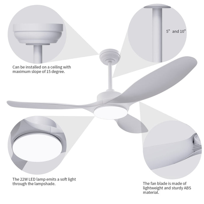 52-Zoll-Deckenventilatoren mit dimmbarer LED-Beleuchtung, Fernbedienung, 3 CCT, 3 umkehrbare Gleichstrommotoren