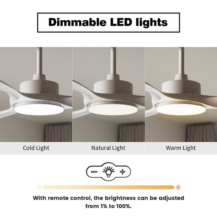 52-Zoll-Deckenventilatoren mit dimmbarer LED-Beleuchtung, Fernbedienung, 3 CCT, 3 umkehrbare Gleichstrommotoren
