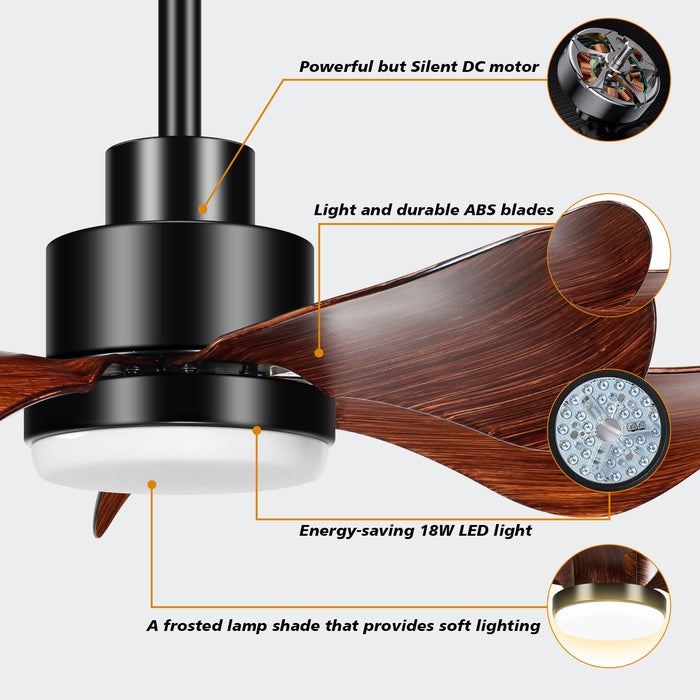 25in Ceiling Fan with  Dimmable Light, 3-Blade Low Profile and Reversible DC Motor