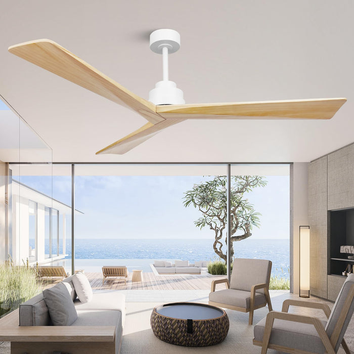 52-Zoll-Deckenventilator ohne Licht mit Fernbedienung, 3 Holzflügel, geräuschloser, umkehrbarer Gleichstrommotor