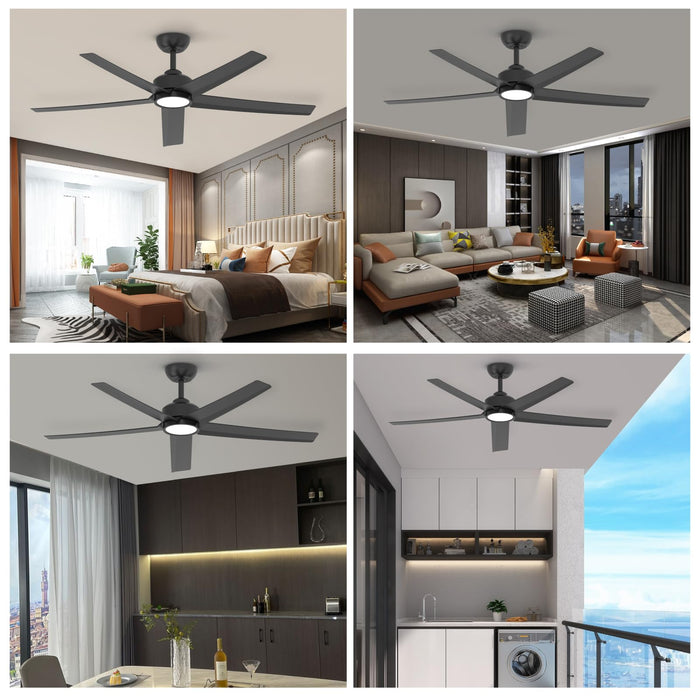 52-Zoll-Deckenventilator mit Licht und Fernbedienung, 3CCT, leiser Gleichstrommotor, 5 Flügel, modern