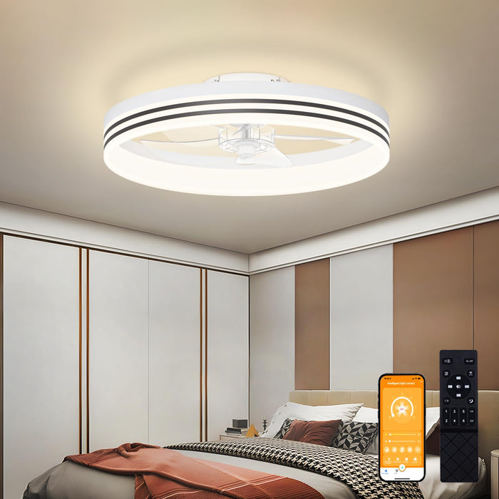 19.7in Low Profile Flush Mount Bladeless Ceiling Fan with 3 Color Dimmable LED,6-Speed