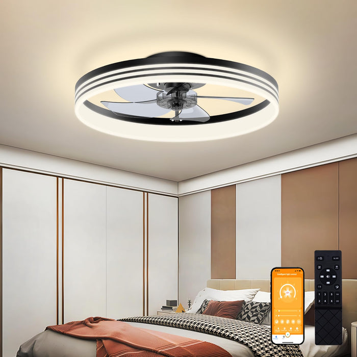 19.7in Low Profile Flush Mount Bladeless Ceiling Fan with 3 Color Dimmable LED,6-Speed