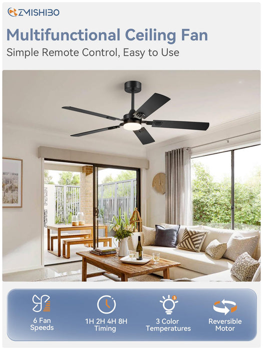 52-Zoll-Deckenventilator mit Licht, mit Fernbedienung, Flügeln mit Doppeloberfläche, leisem und starkem Gleichstrommotor