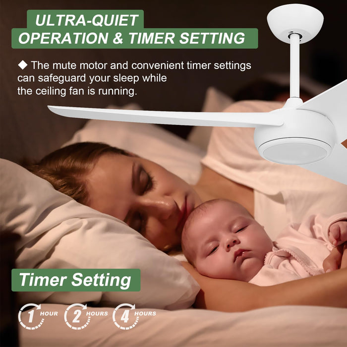 52-Zoll-Deckenventilator mit Licht und Fernbedienung, umkehrbarer leiser Gleichstrommotor, Timer, 6-Gang