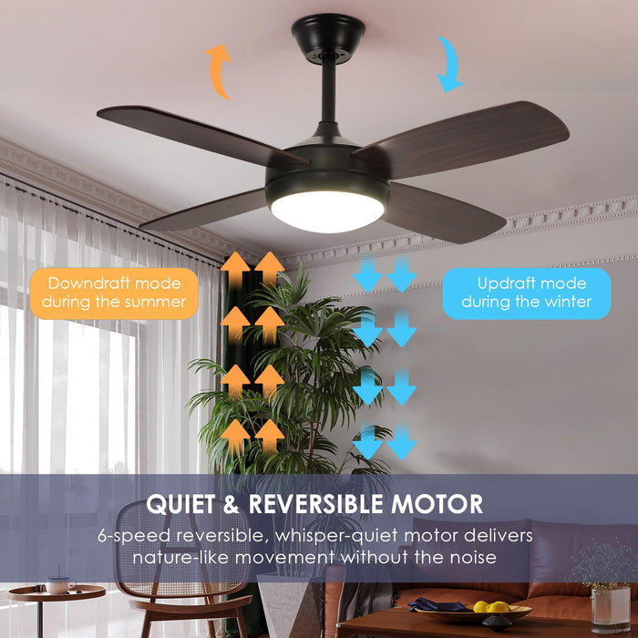 42-Zoll-Deckenventilator mit Licht und Fernbedienung, dimmbarem und umkehrbarem Motor, niedriges Profil