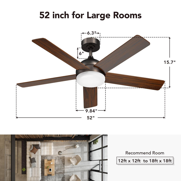52-Zoll-Deckenventilator, 2400 lm dimmbares 6CCT-LED-Licht, geräuschloser, umkehrbarer Gleichstrommotor
