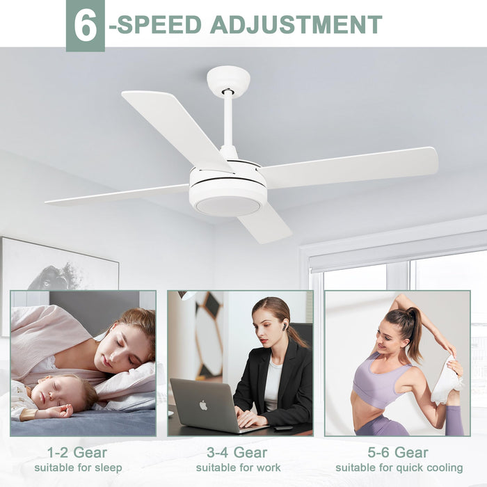 52-Zoll-Deckenventilatoren mit dimmbarem LED-Memory-Licht, leisem, umkehrbarem Gleichstrommotor, 6 Geschwindigkeiten