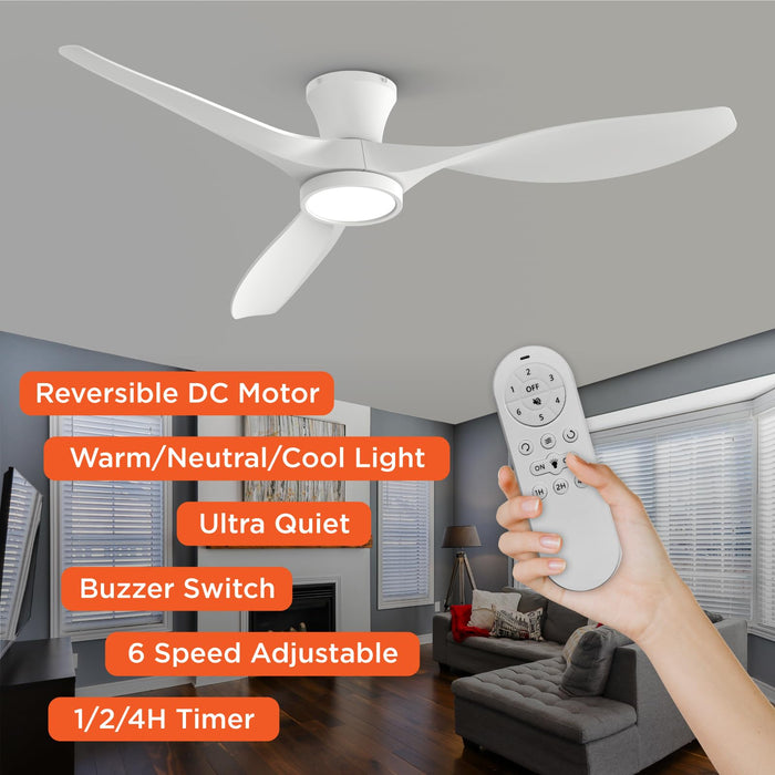 52-Zoll-Deckenventilatoren mit Lichtfernbedienung, mit leisem, umkehrbarem Gleichstrommotor, 3CCT