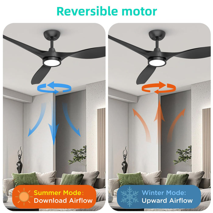 52-Zoll-Deckenventilatoren mit leisem Gleichstrommotor und 3 Farbtemperaturen, geräuschlos, ABS-Flügel