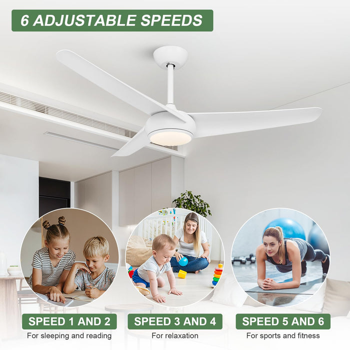 52-Zoll-Deckenventilator mit Licht und Fernbedienung, umkehrbarer leiser Gleichstrommotor, Timer, 6-Gang