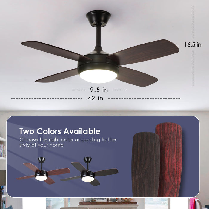 42-Zoll-Deckenventilator mit Licht und Fernbedienung, dimmbarem und umkehrbarem Motor, niedriges Profil