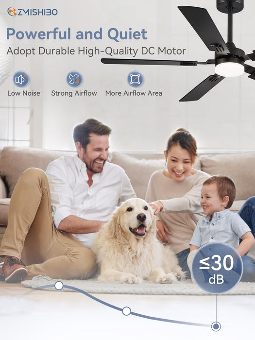 52-Zoll-Deckenventilator mit Licht, mit Fernbedienung, Flügeln mit Doppeloberfläche, leisem und starkem Gleichstrommotor