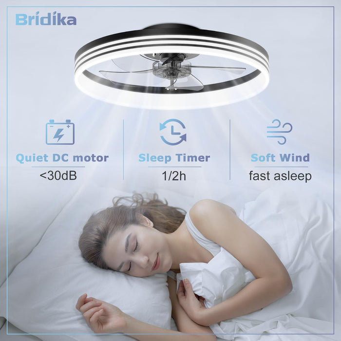 19.7in Low Profile Flush Mount Bladeless Ceiling Fan with 3 Color Dimmable LED,6-Speed