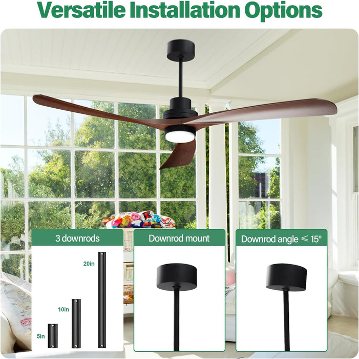 56 Zoll großer, leiser Deckenventilator mit Fernbedienung, umkehrbarem Gleichstrommotor, 3 Farbtemperaturen