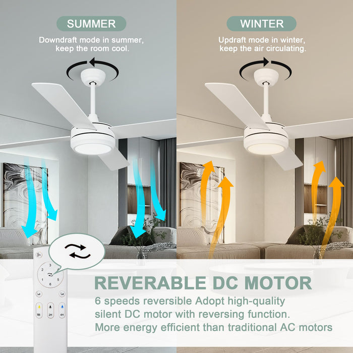 52-Zoll-Deckenventilatoren mit dimmbarem LED-Memory-Licht, leisem, umkehrbarem Gleichstrommotor, 6 Geschwindigkeiten