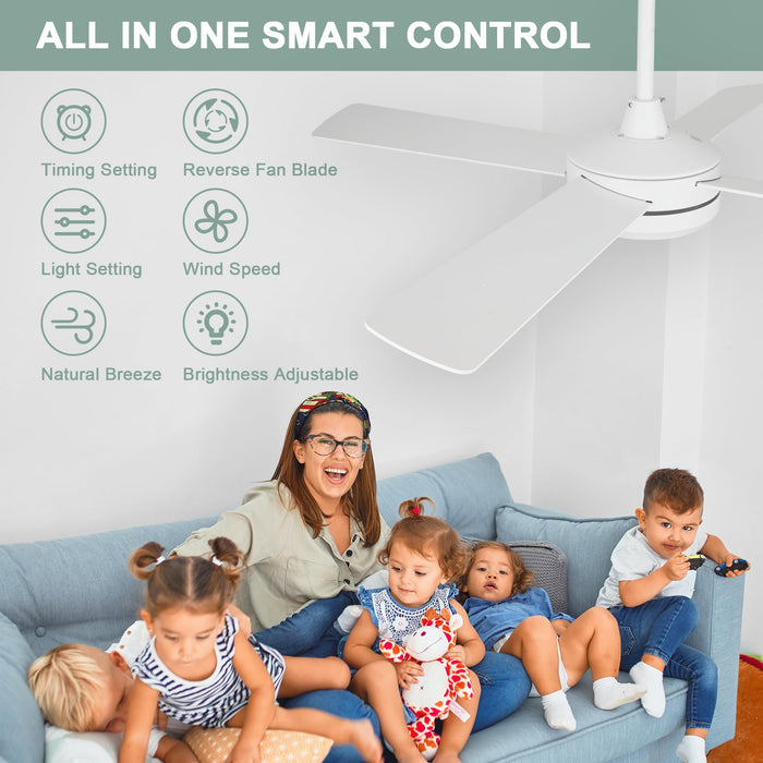 52-Zoll-Deckenventilatoren mit dimmbarem LED-Memory-Licht, leisem, umkehrbarem Gleichstrommotor, 6 Geschwindigkeiten