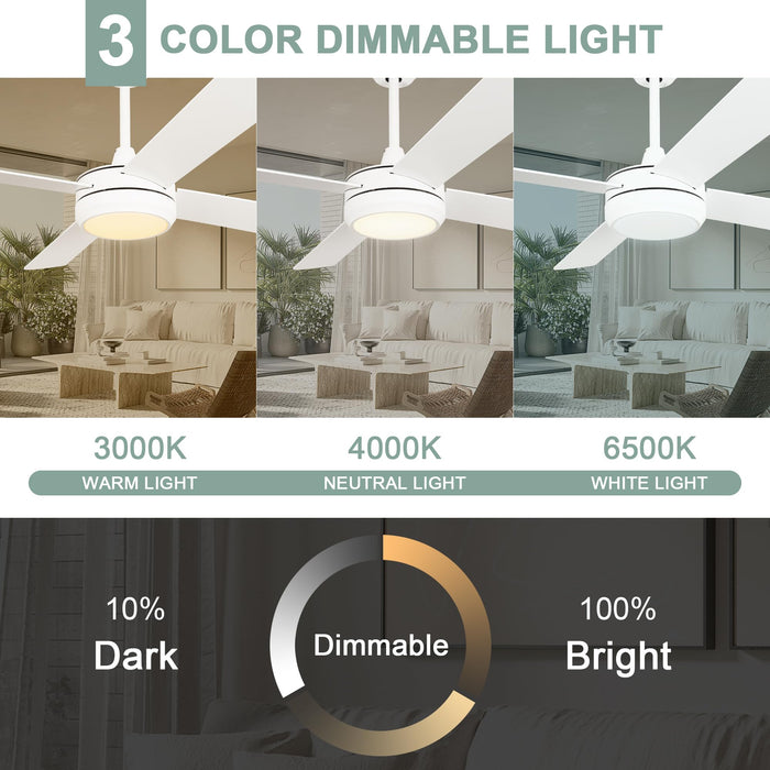 52-Zoll-Deckenventilatoren mit dimmbarem LED-Memory-Licht, leisem, umkehrbarem Gleichstrommotor, 6 Geschwindigkeiten