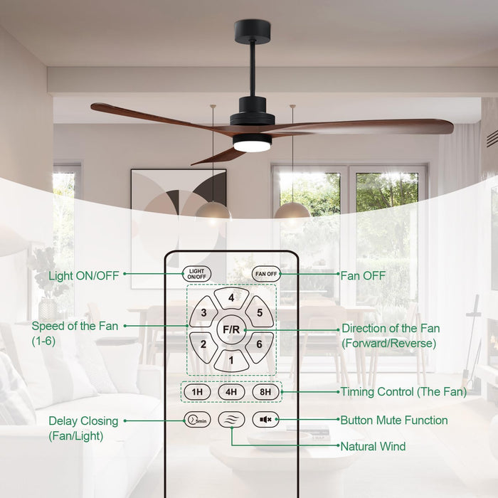 56 Zoll großer, leiser Deckenventilator mit Fernbedienung, umkehrbarem Gleichstrommotor, 3 Farbtemperaturen