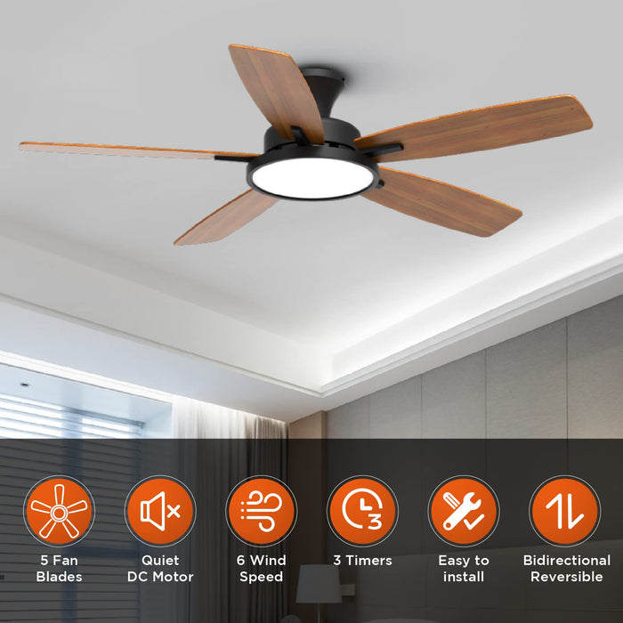 52-Zoll-Deckenventilatoren mit Beleuchtung, ultraleise mit 3 CCT, dimmbarem Licht, wendbaren Flügeln