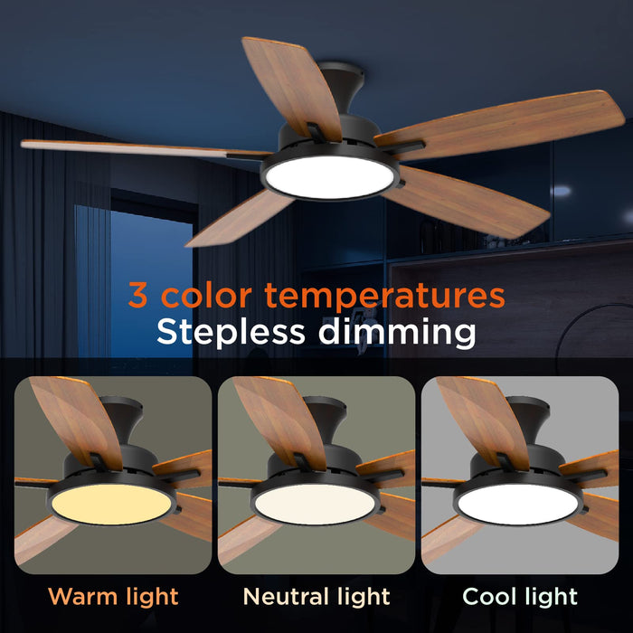 52-Zoll-Deckenventilatoren mit Beleuchtung, ultraleise mit 3 CCT, dimmbarem Licht, wendbaren Flügeln