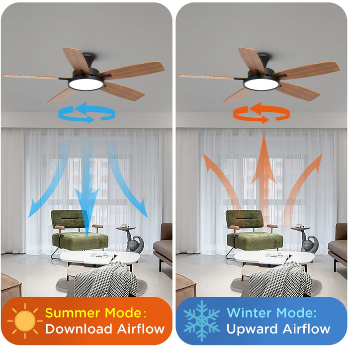 52-Zoll-Deckenventilatoren mit Beleuchtung, ultraleise mit 3 CCT, dimmbarem Licht, wendbaren Flügeln