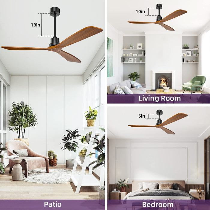 60-Zoll-Deckenventilator mit Lichtfernbedienung, moderner 3-Holzflügel, umkehrbarer, leiser Gleichstrommotor