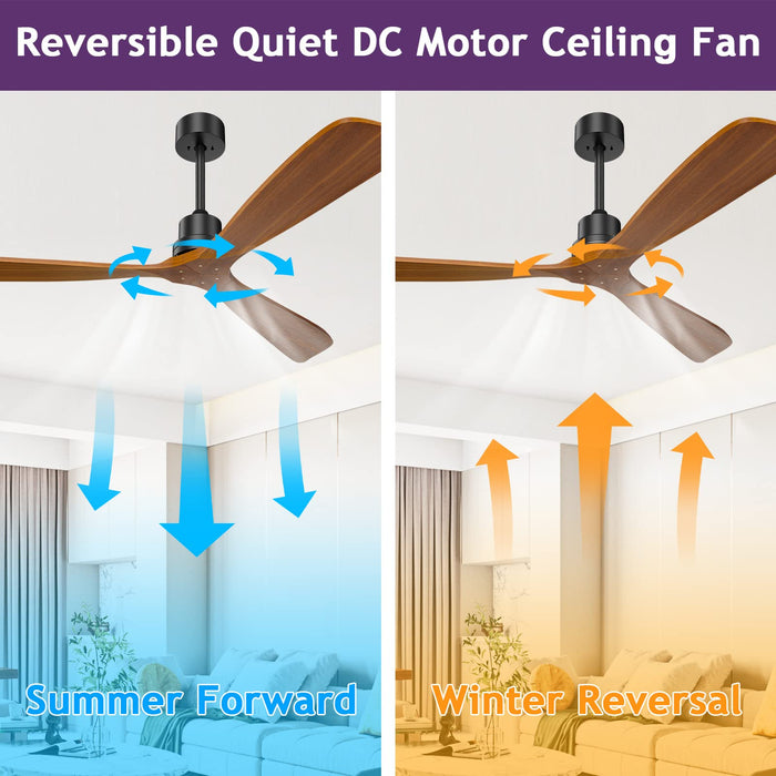 60-Zoll-Deckenventilator mit Lichtfernbedienung, moderner 3-Holzflügel, umkehrbarer, leiser Gleichstrommotor