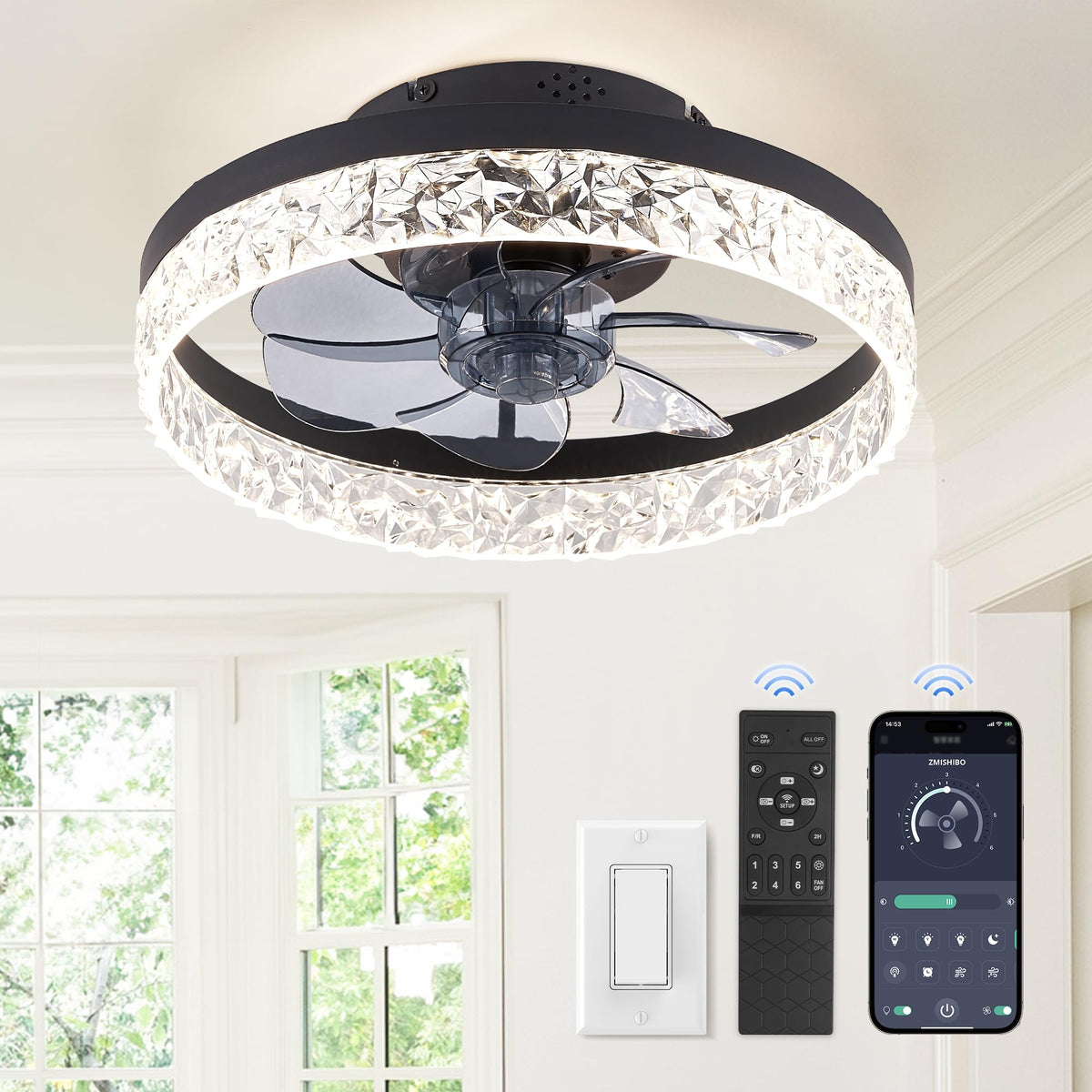 low profile flush mount ceiling fan with light and remote