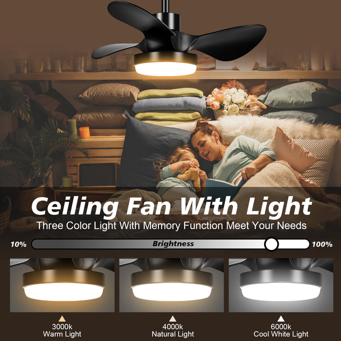 25in Ceiling Fan With Dimmable Light And Remote, 3 Blades With DC Motor, Indoor Outdoor